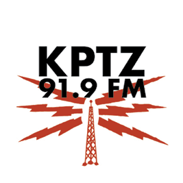 Logo reading KTPZ 91.9 FM with image of red radio tower emitting lightning bolts